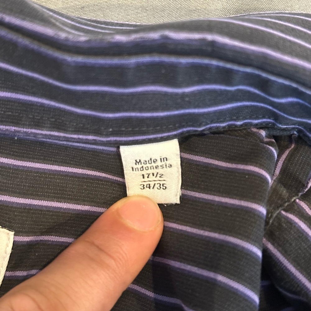 Calvin Klein Men's Black‎ Striped Shirt 17.5- 34/35 - Picture 4 of 5